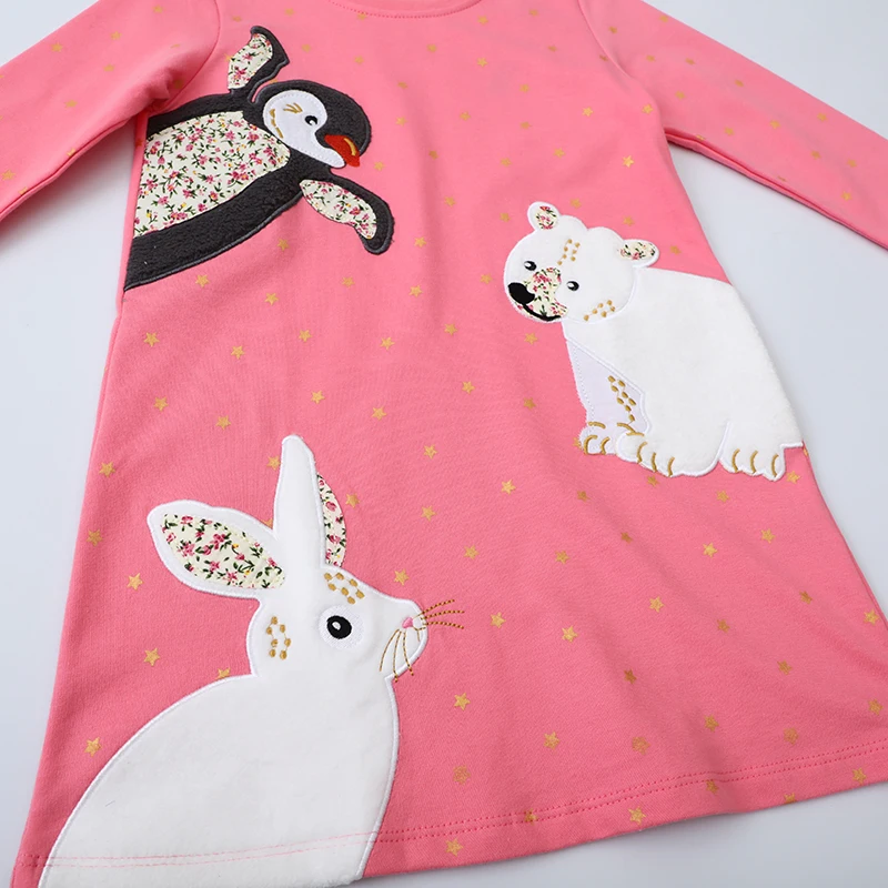 Little maven 2024 Autumn Children\'s Clothing Girls Kids Clothes Cotton Long Sleeves Embroidery Cartoon Animals Casual Dresses