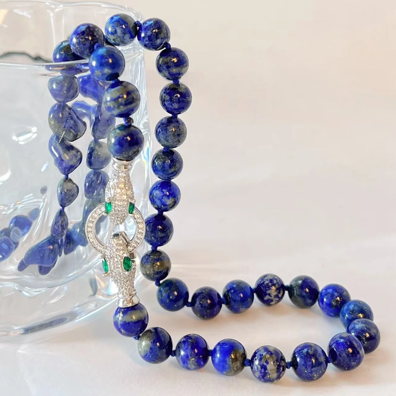 

12Mm high-quality design natural lapis lazuli basic collarbone chain necklace women