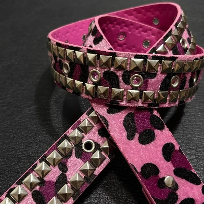 Fashion Punk Square Rivet Belts for Women Metal Pyramid Belt Men and Women Pink Punk Hardware Jeans Y2K Belts Women's Belt