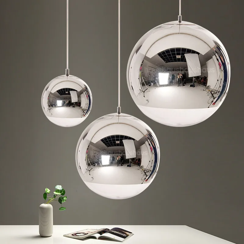 

Nordic Creative Electroplating Spherical Gold Bubble Glass Chandelier Silver Gold Mirror Ball LED Chandelier Living Room Bedroom