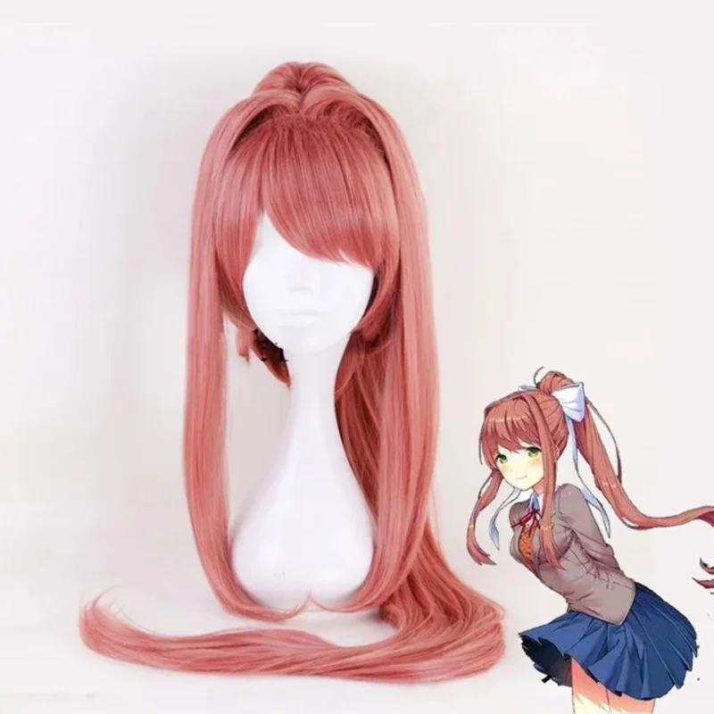 High Quality Doki Literature Club Monika Wigs DDLC 95cm Long Heat Resistant Synthetic Hair Perucas Cosplay +Wig Capx;2'c,5.b;7'