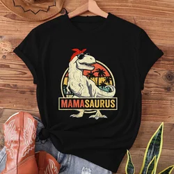 Dinosaur Mom Walking under Coconut Trees on the Beach Short Sleeve Printed Casual Women's T-shirt