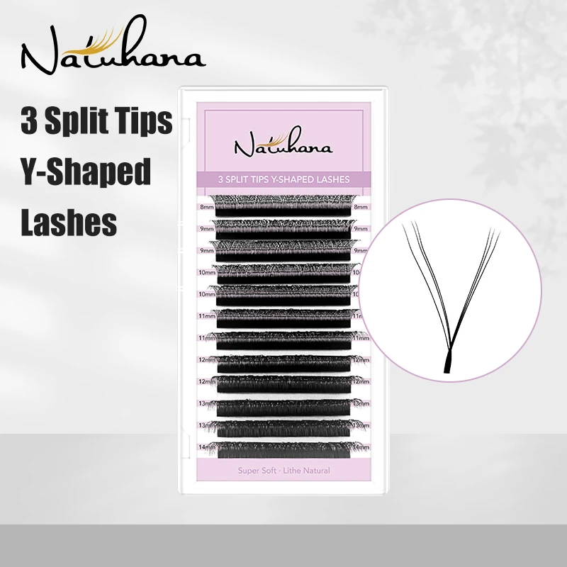 NATUHANA 3 Split Tips Y-Shaped Eyelash Eextension Natural Triple Tips YY  Volume False Lashes