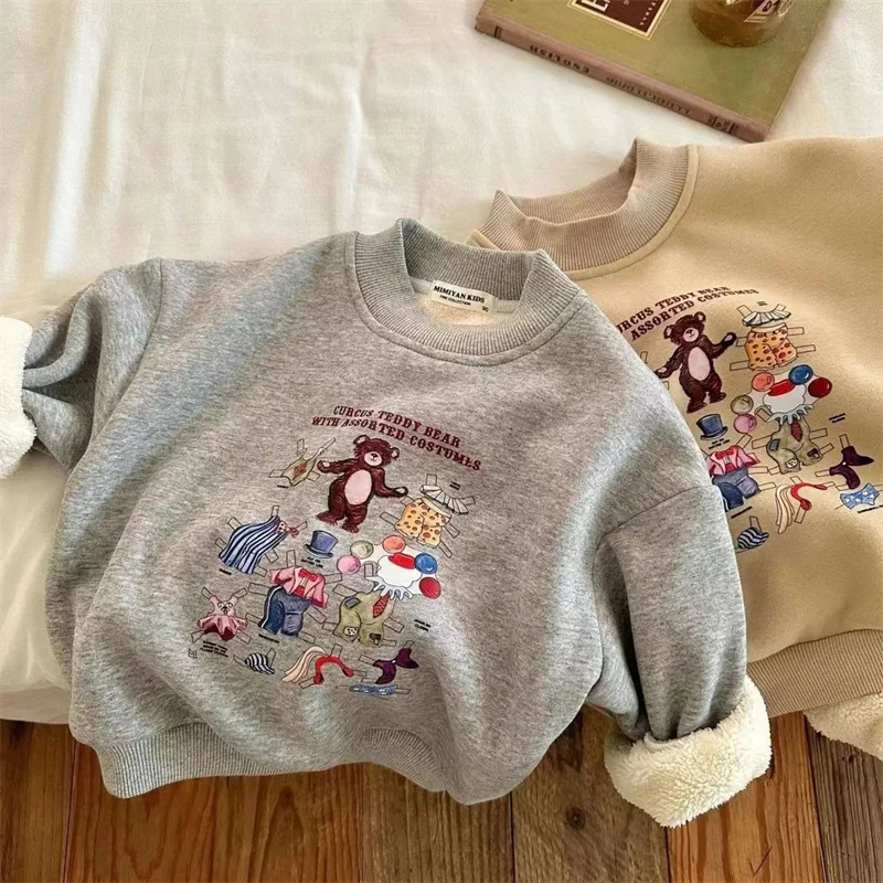 Boys Girls Padded Fashion Sets Children Autumn Winter Cartoon Suits Kids Casual Sweatshirt+Pants 2Pcs Outfits New Trend Clothing