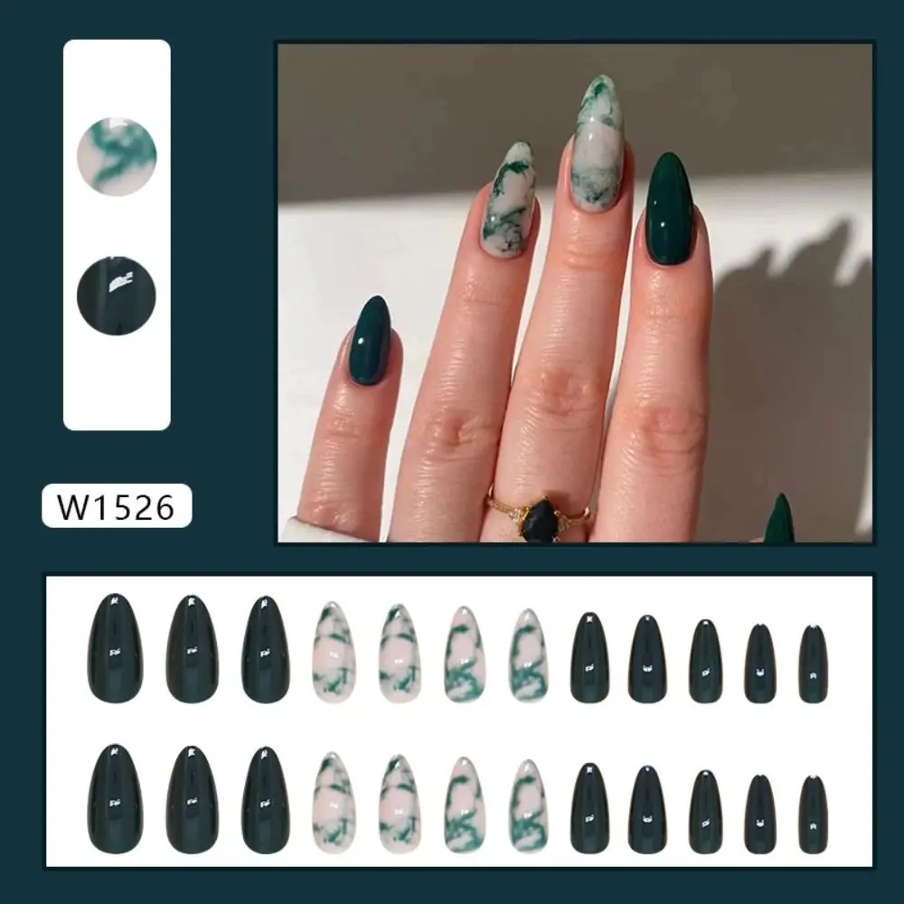 مانيكير طويل اللوز الأظافر كاذبة أنيقة الفرنسية الصحافة على الأظافر انفصال النجوم الخضراء وهمية نيلز DIY