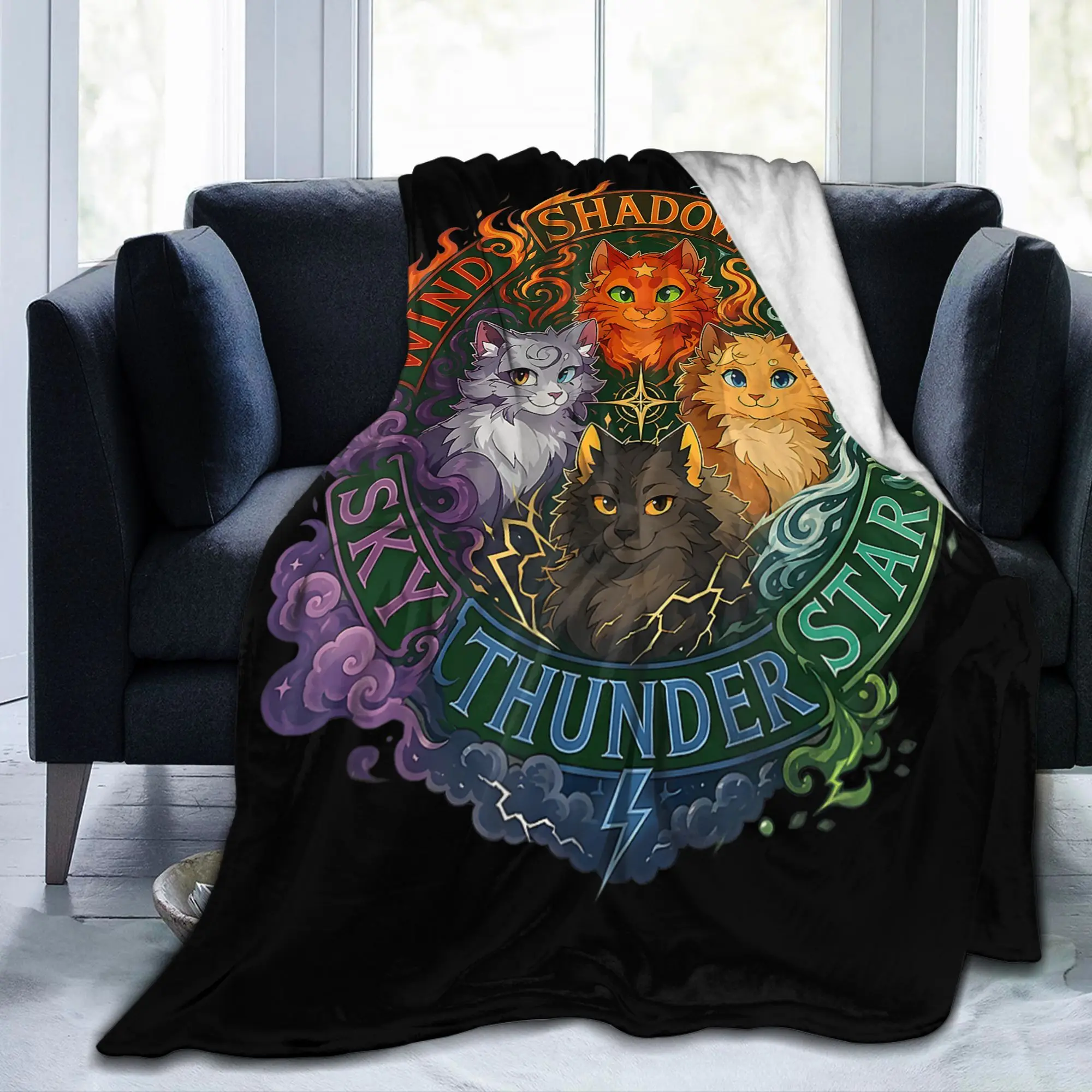 Wind Shadow River Star Thunder Sky Cat Knitted Blanket Warriors Fuzzy Bedding Throw Blanket Bed Sofa Soft Warm Travel Breathable