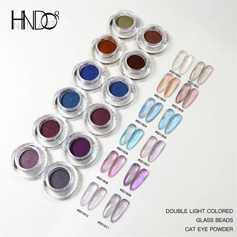 

HNDO New Colored Glass Beads Cat Eye Magnetic Powder for Gel Polish Professional Nail Art Glitter Design Pigment Decoration