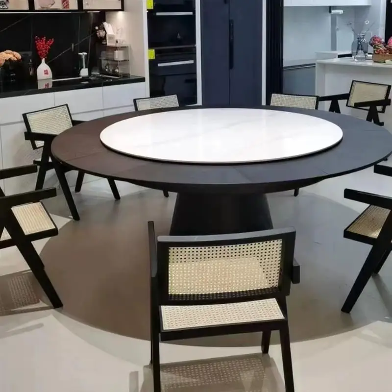 Slate rotating telescopic round dining table variable size round dining table walnut retro