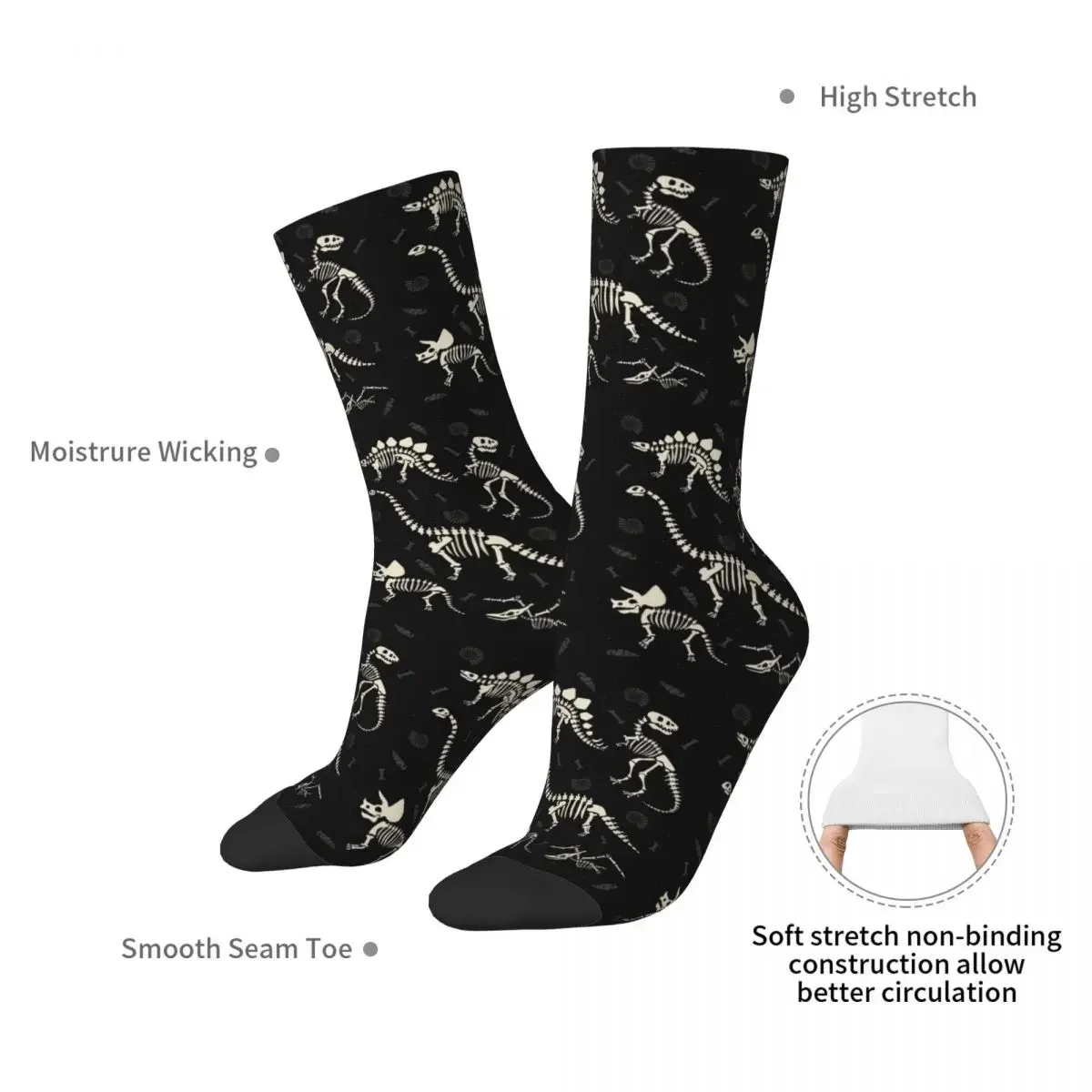 Dinosaur Fossils In Black Socks Harajuku Sweat Absorbing Stockings All Season Long Socks for Man's Woman's Birthday Present