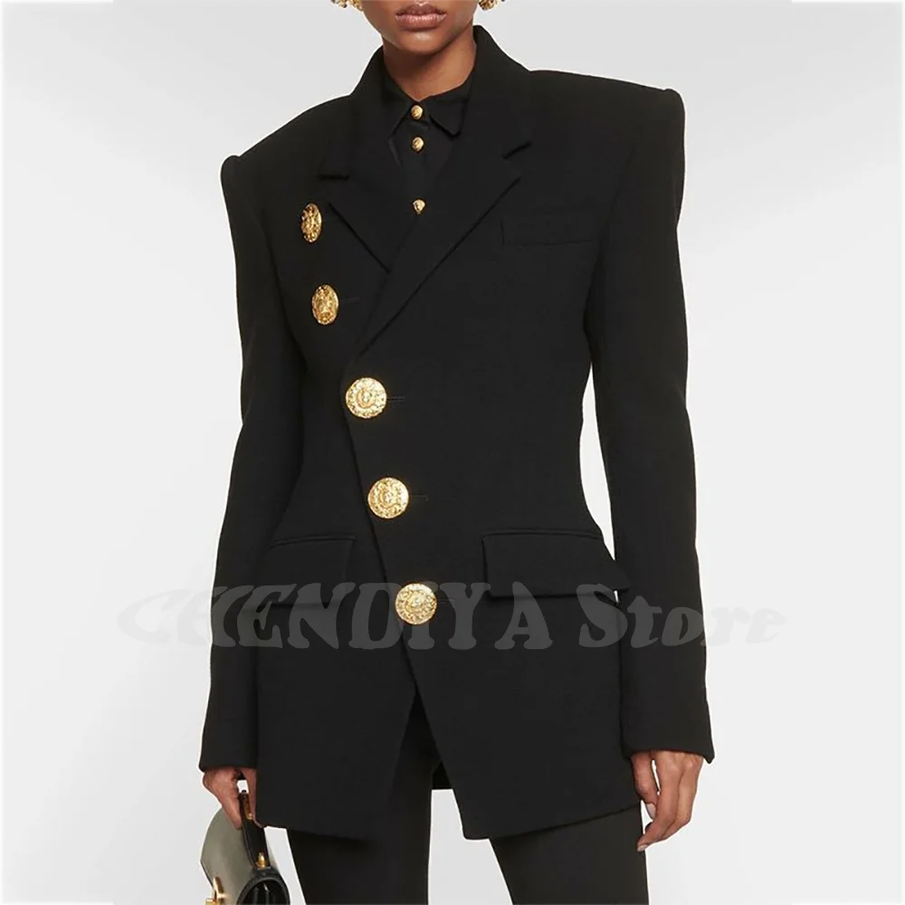 

Формальный черный женский комплект из 2 предметов с лацканами, новая мода, однобортный деловой офисный женский костюм с наклоном