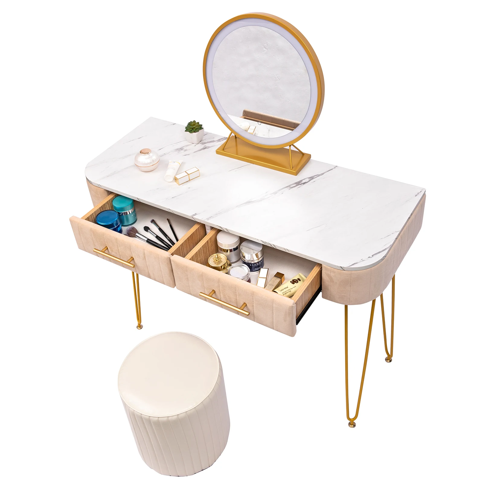 39.4" Flannel Soft Roll Makeup Vanity Set with  Soft Roll Makeup Table, 15.8" Touch Control 3 Brightness Options LED Mirror