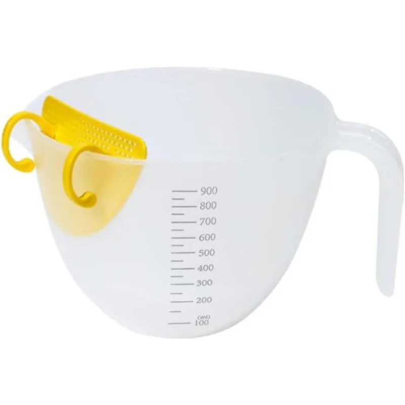 Measuring Cup with Strainer Large Capacity Mixing Cup with ML Scale Egg Separator & Beating Bowl Plastic Batter Bowl for Baking