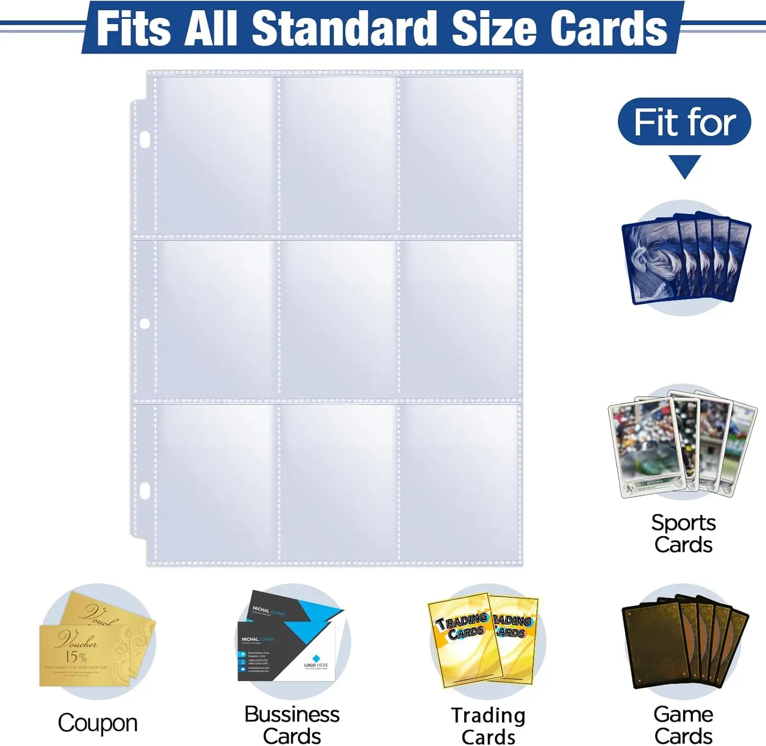 Double-Sided 9 Pocket Trading Gaming Card Sleeves A4 Storage Album 3 Ring Binder Pages Card Collection Holder Idol Photo Albums