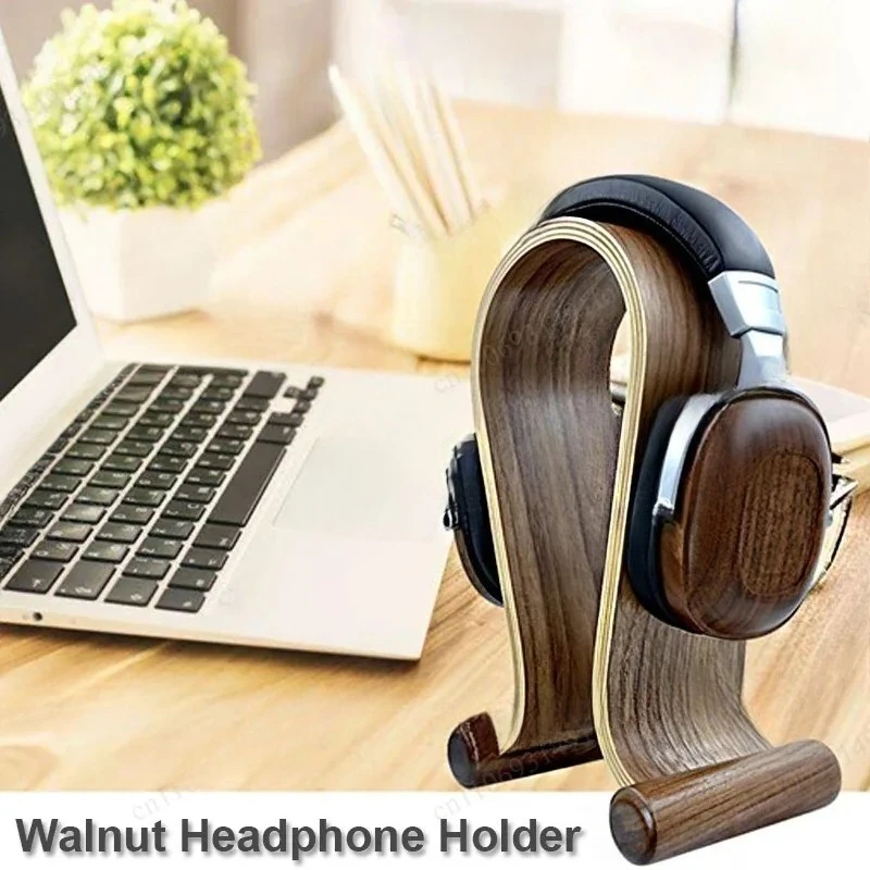 Universal Walnut Wood Headphone Stand Solid Wood Earphone Hanger Headset Holder Display Shelf for Gaming Headphones Accessories