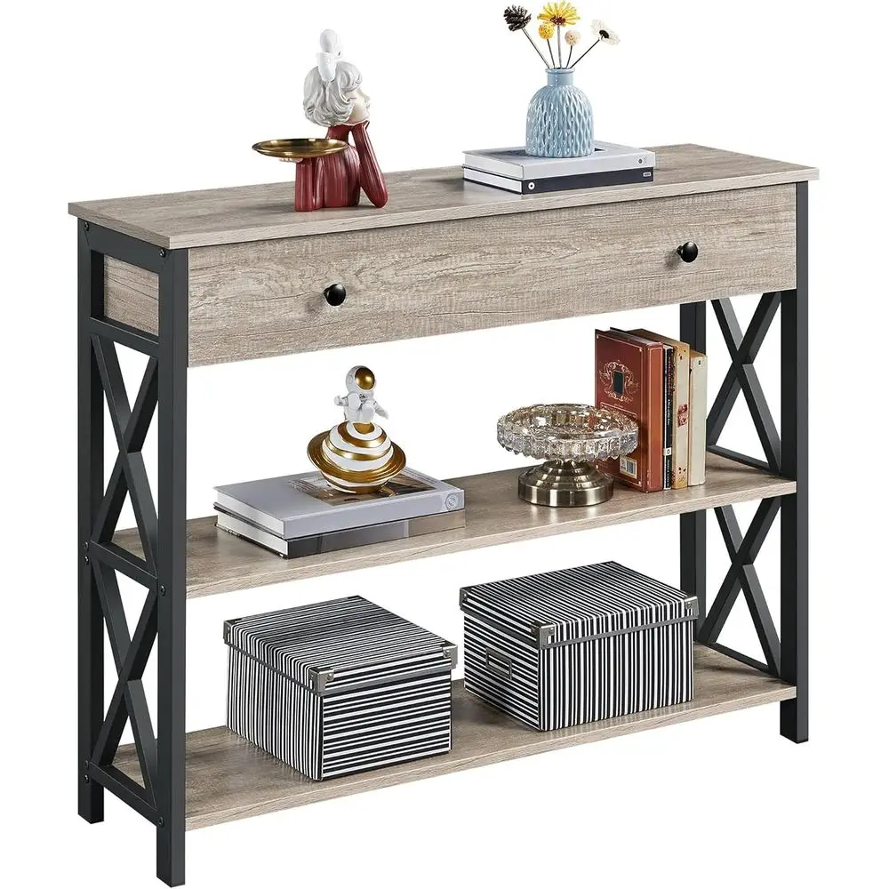 

Der Entryway Table 3-Tier Storage, Narrow Sofa Table for Living Room, Hallway, Kitchen, Metal Gray