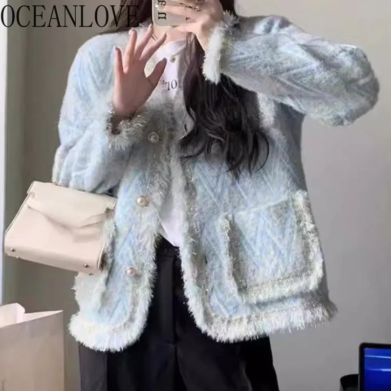 

OCEANLOVE кисточки женские свитера корейская мода шикарные милые осенне-зимние кардиганы толстые теплые элегантные ретро Sueter Mujer