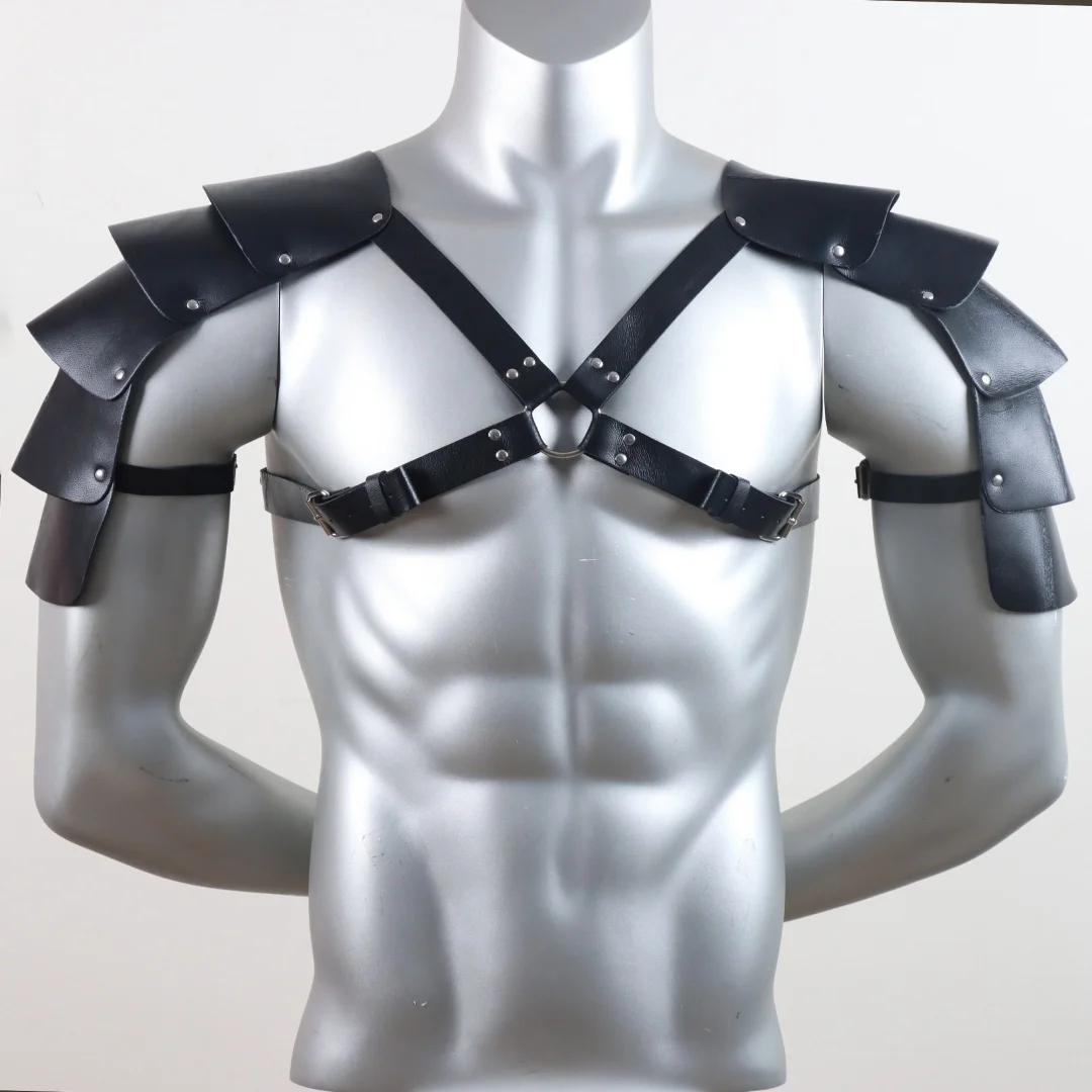 Männer Mittelalter PU Leder Schulter Rüstung Gürtel Halloween Cosplay Ritter Körper Brust Harness Einstellbare Viking Schulter Gürtel – Detail 4