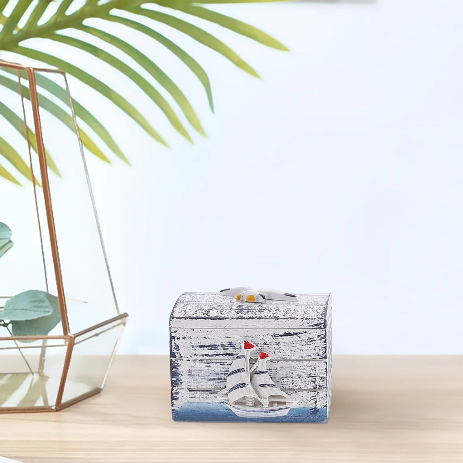 4 قطعة صناديق تخزين المجوهرات على طراز المحيط غرامة مصنوعة من الخشب الراتنج حلية حالات المدمجة منظم سطح المكتب حامل الزخرفية