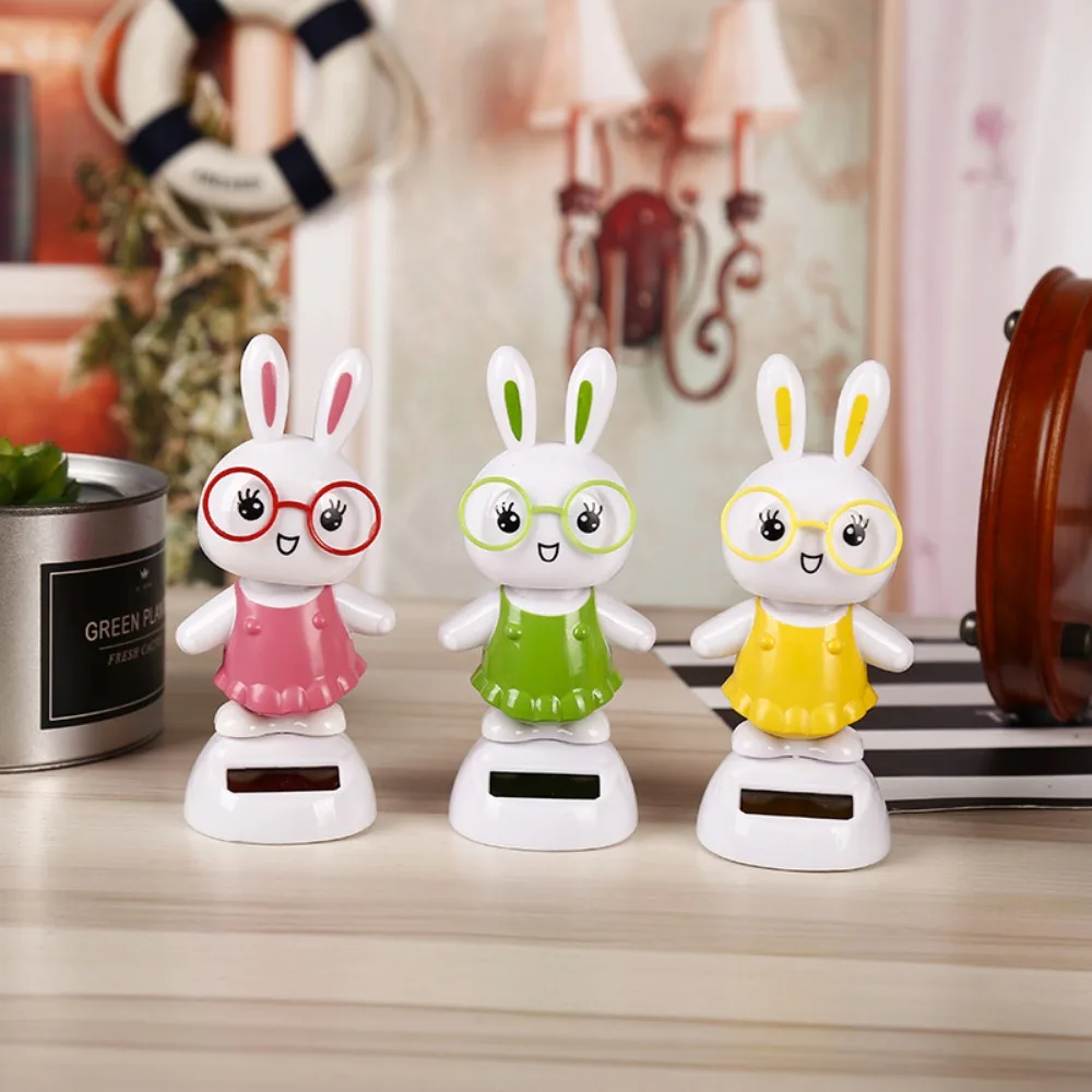 Solar Car Ornament Automatic Swing Rabbit Panda Figurine Animal Doll Toy Sloth Miniature Car Styling Accessories Home Decor