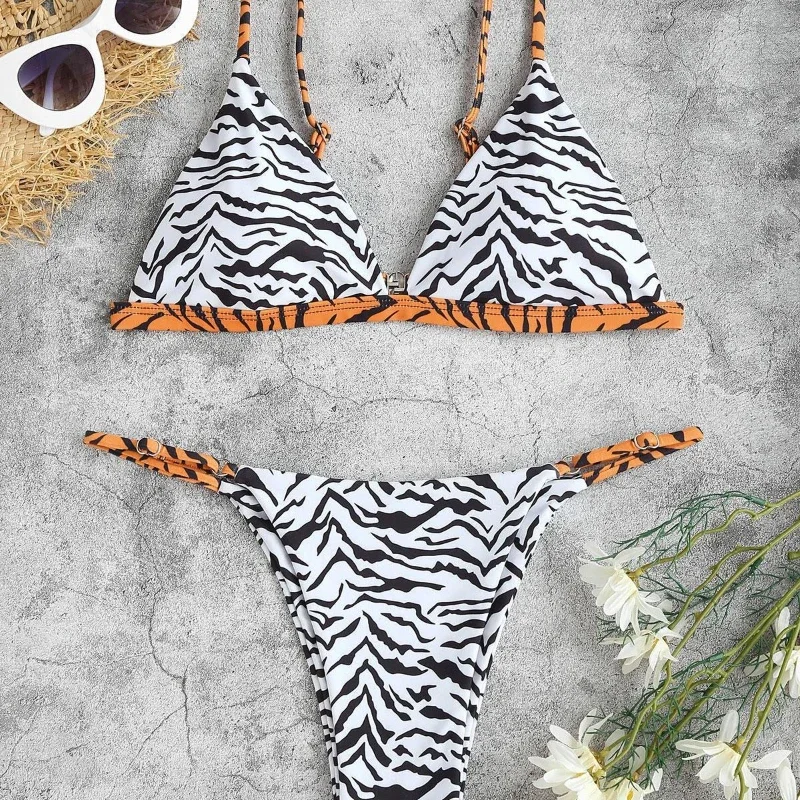 

Sexy Bikini 2024 Women's Swimsuit Two-piece Separate Leopard Print Triangle Cups Backless Thong Trend Beach Wear Bathing Suit