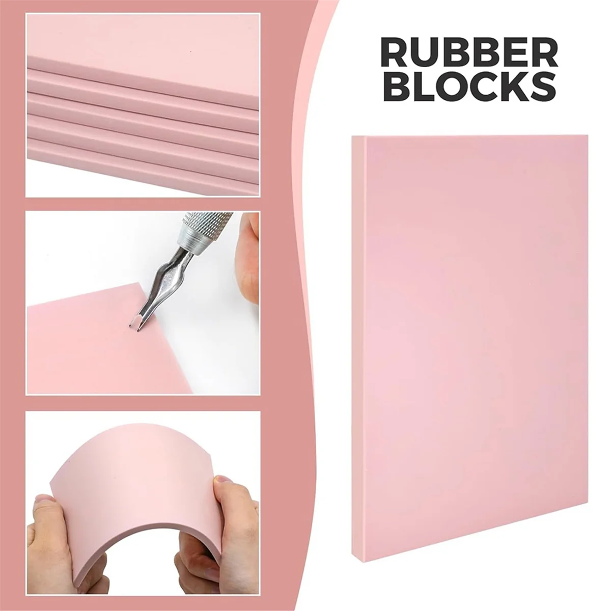 ABJZ 5 حزمة 4x6 كتل نحت الطوابع المطاطية الوردية شاحبة كتلة Linoleum مع قاطع Linoleum وبكرة براير المطاطية