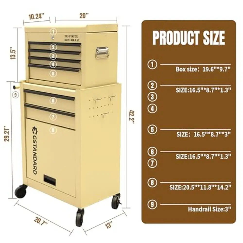 6-Drawer Tool Chest Detachable Cabinet Lockable Wheels Yellow High-Capacity Robust Steel Construction Mobile Organizer Storage