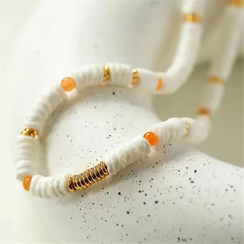 White Bohemian Surfer Necklace For Women Summer Beach Natural Shell Abacus Beads Choker Necklace Beach Jewelry Gift