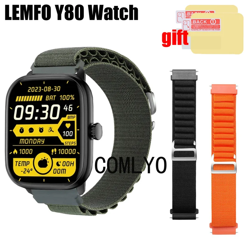 Band For LEMFO Y80 Smart Watch Strap Nylon Adjustable Soft Bracelet FOR Women Men Belt Screen protector film