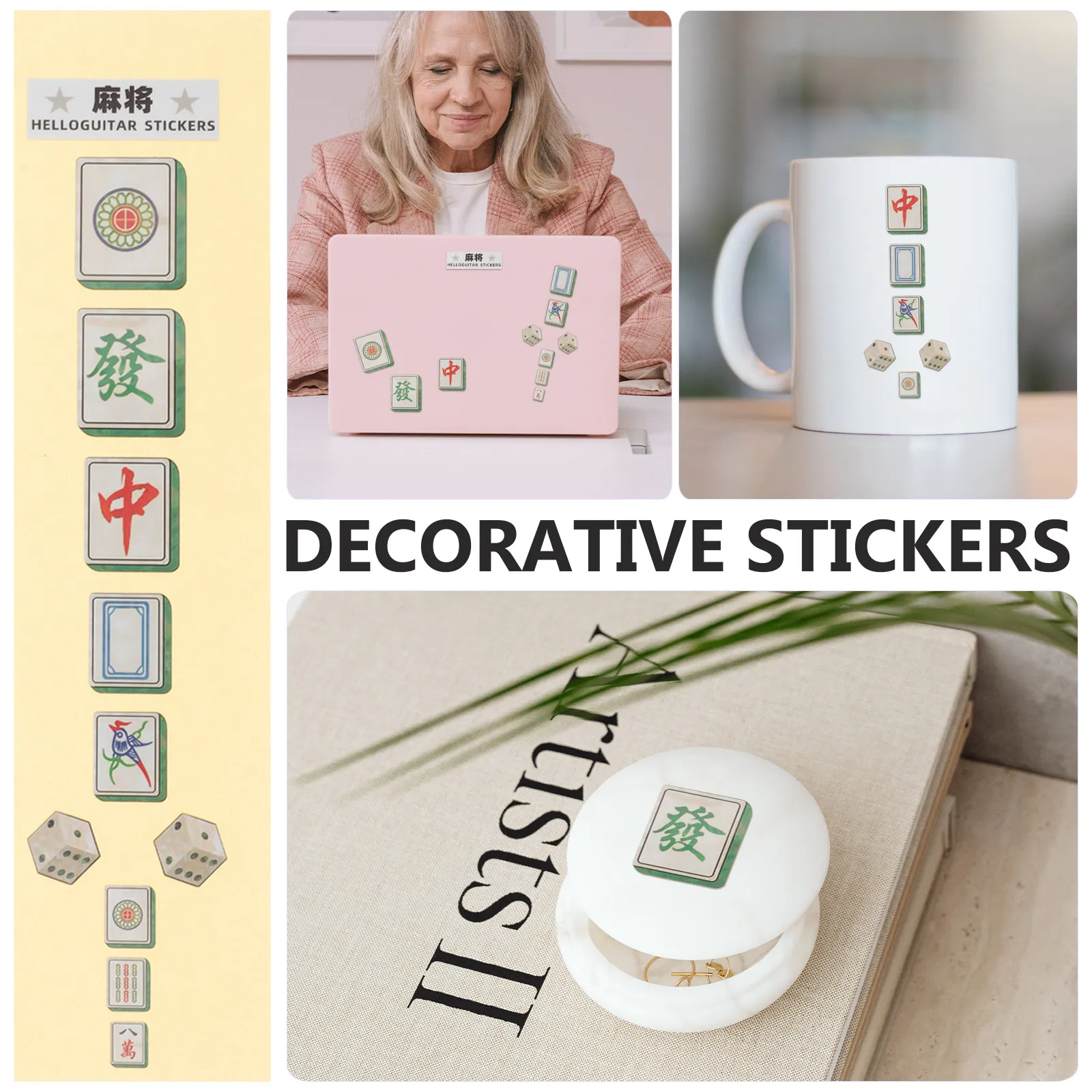 Guitar Fretboard Stickers Mahjong Design, Self-Adhesive for Electric & Acoustic Guitar, Easy Application