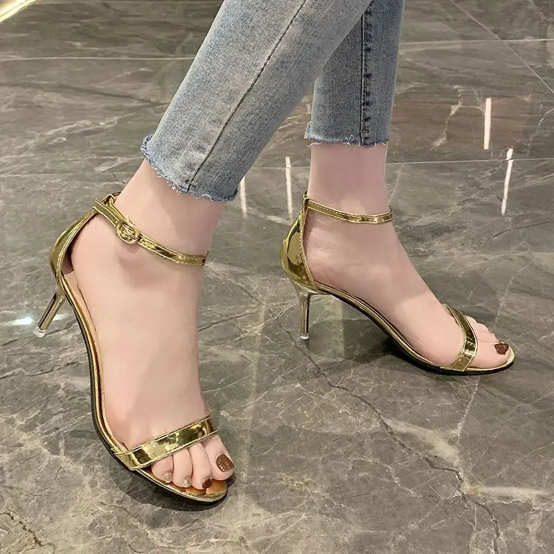 Summer New Fashion Slim Heel Slim Strap Sexy Sandals Women\'s Open Toe Simple Slim Buckle Comfortable Shoes Women