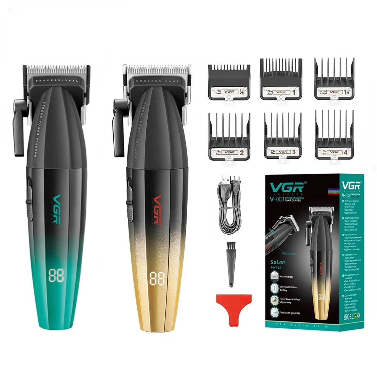 VGR maquina de cortar cabello maquina cortar cabelo Máquina de cortar cabelo Profissional Máquina de cortar cabelo Ajustável Aparador de cabelo Elétrico 9000 RPM Barbeiro LED Máquina de cortar cabelo para homens V-003