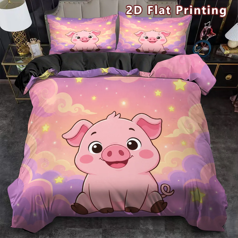 Pink Pig Comforter Cover Set Full Cute Cartoon Pet Pig Duvet Cover Lovely Farm Animals Bedding Set Farmhouse Kawaii Room Decor