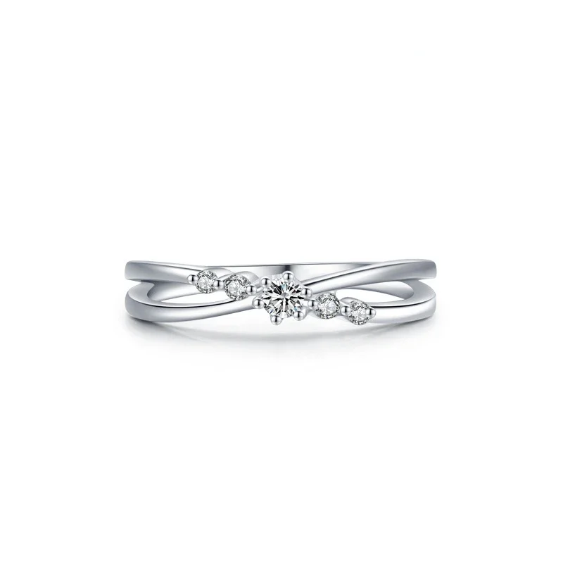 Fashionable and Versatile S925 European and American Women's Sterling Silver Ring, with A Simple Diamond Set Closure Ring