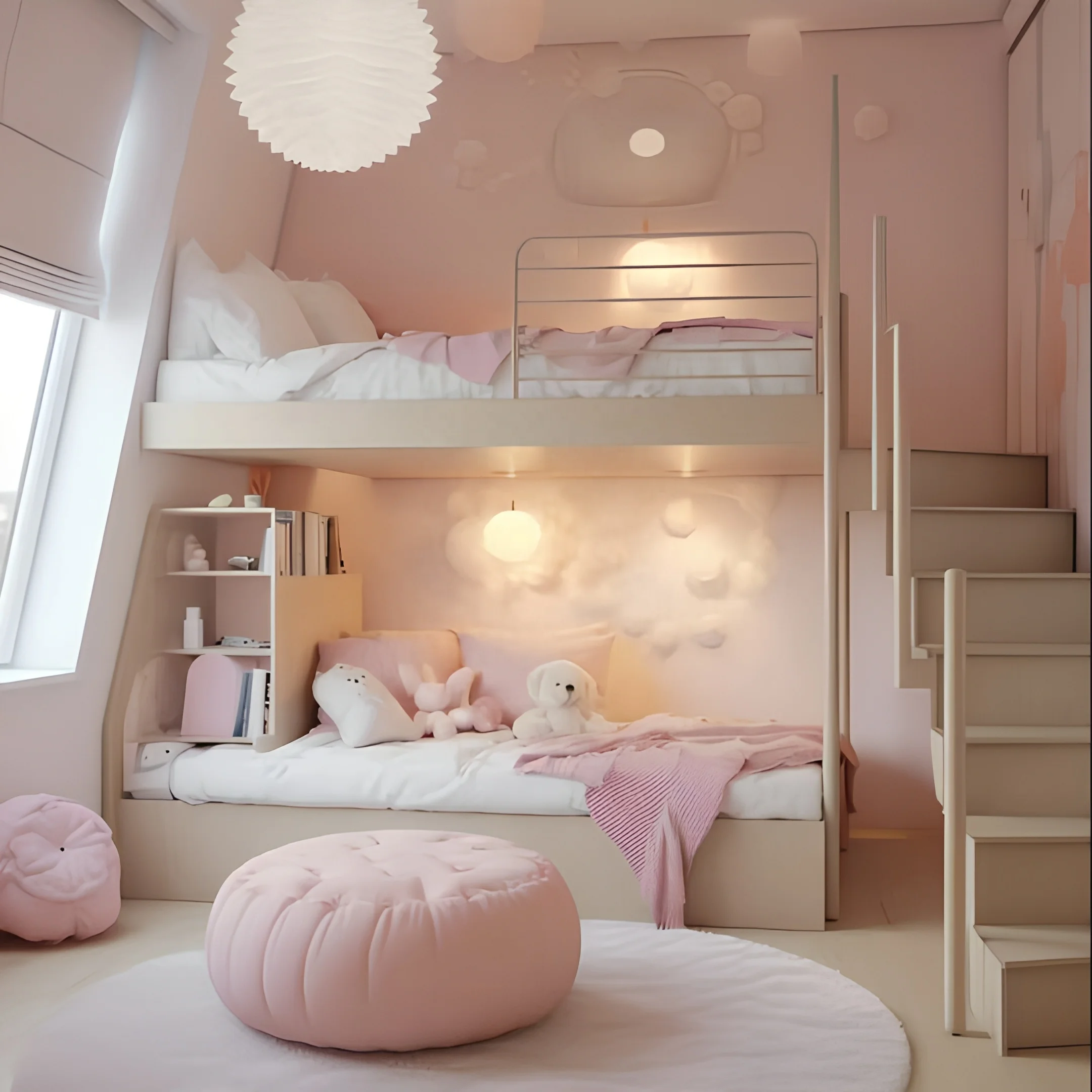 Hot Sale Eco-Friendly Durable Princess Style Modern Solid Wood Kids Bunk Bed Girls Adjustable Height Cute Children Bedroom