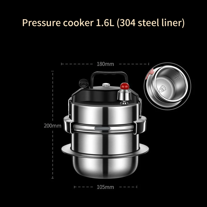 304 Stainless Steel 1.6L Pressure Cooker Outdoor Portable Micro Pressure Cooker Kitchen Pressure Cooker Household Mini