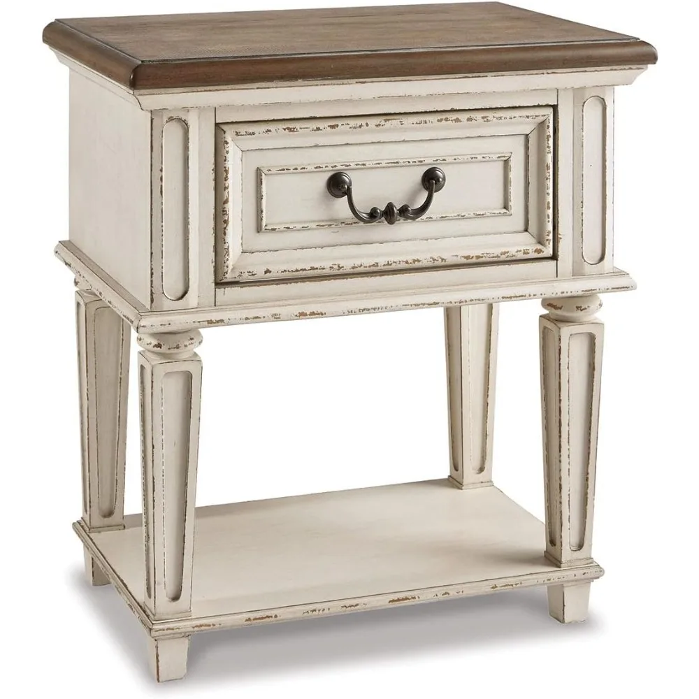 منضدة Ashley Realyn التقليدية على طراز الكوخ مع درج متوافق ورف مفتوح، شيب