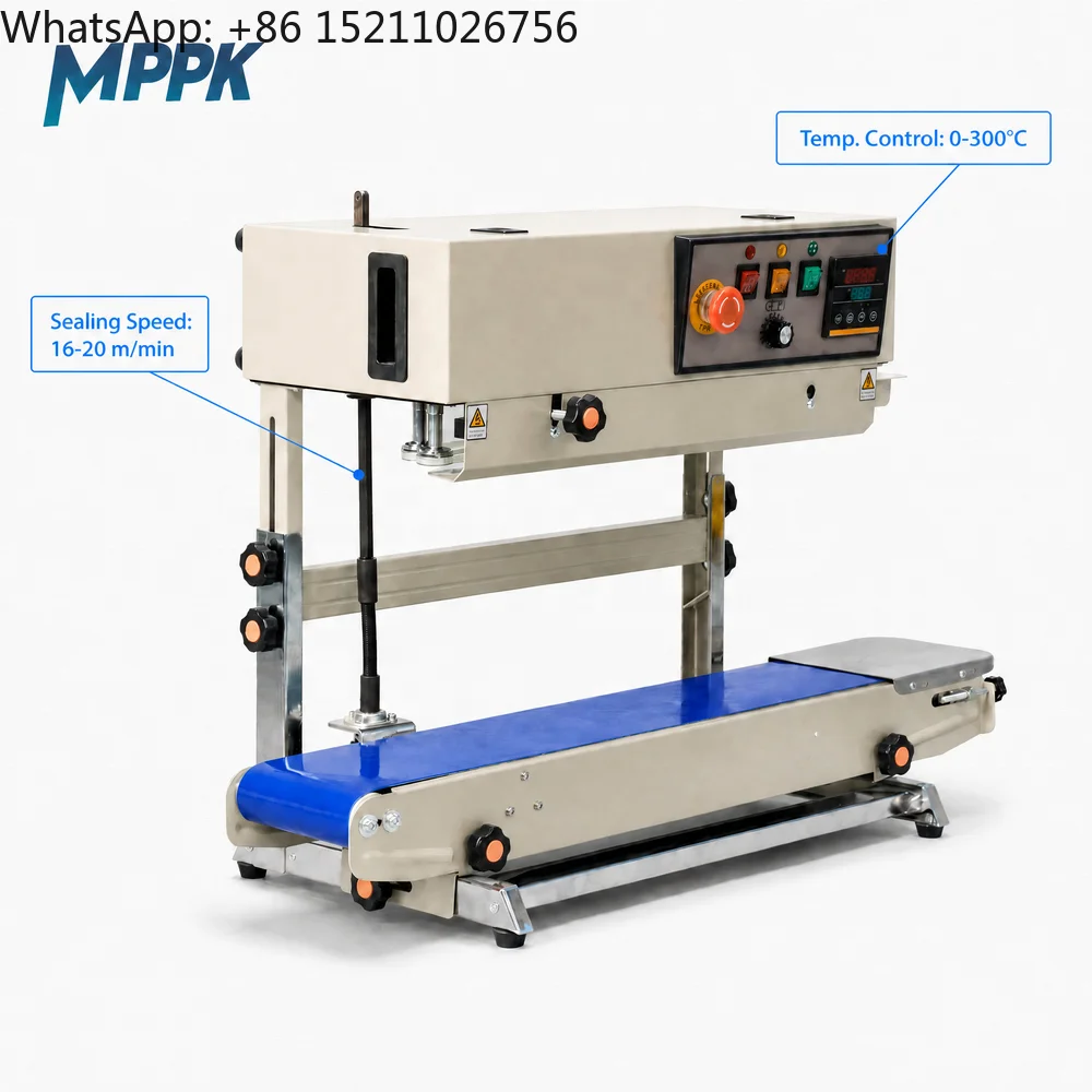 CE Certified Electric Vertical Continuous Band Sealer 16~20m/min FR-770V Automatic Plastic Pouch Sealing Machine for Apparel