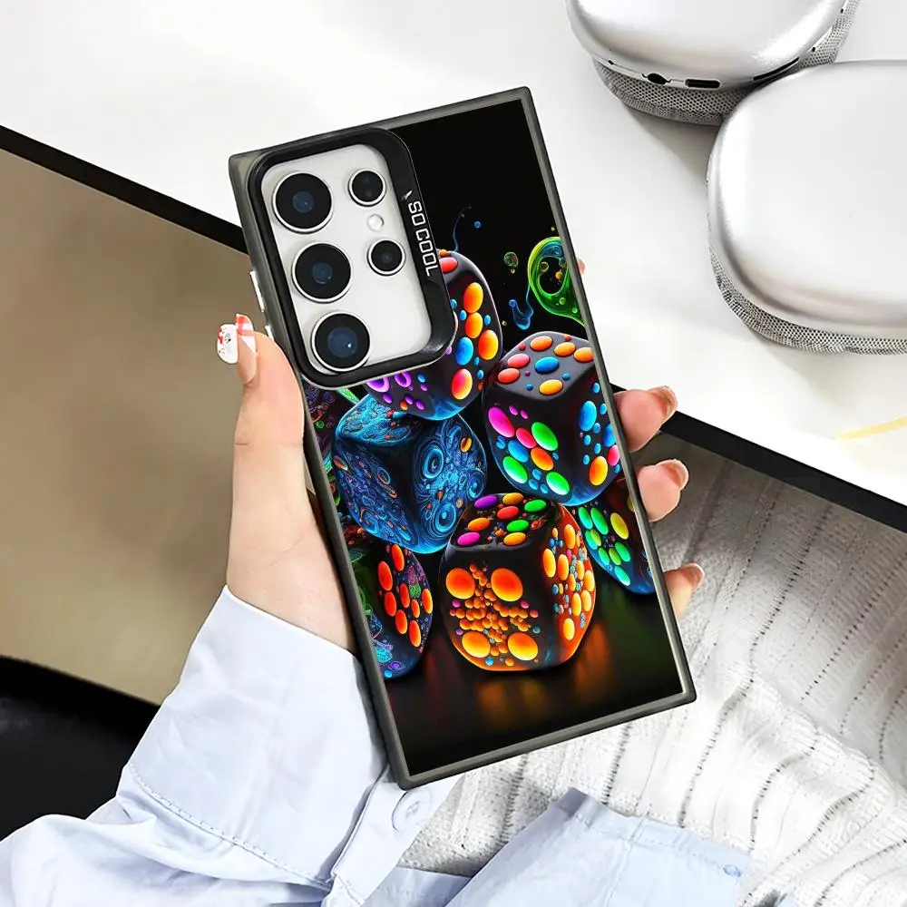 Aesthetic Dice Phone Case for Samsung Galaxy S26 S25 S24 S23 S22 S21 S20 Note20 Plus Ultra Colorful Silver Cover