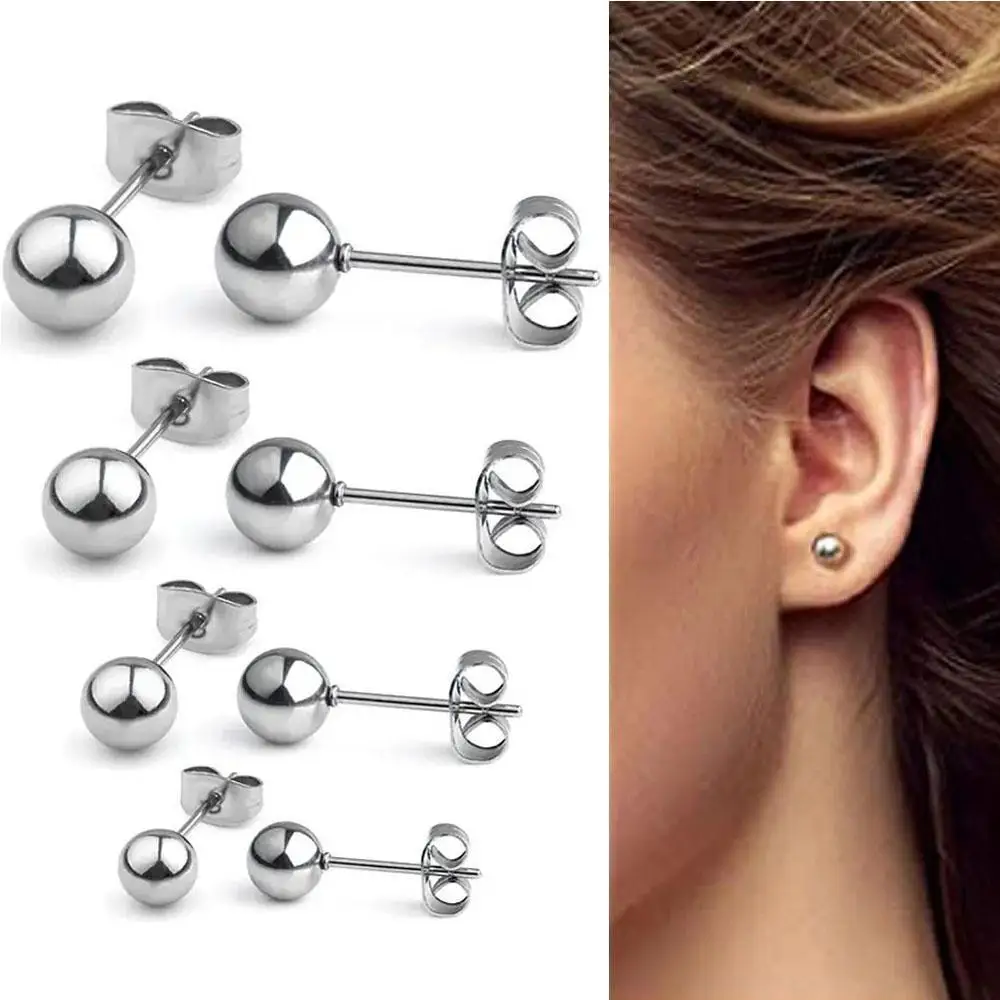 1Pair Brief Small Round Balls 2mm To 10mm Stud Earrings 316l Stainless Steel Unisex Earring Plating No Fade Allergy Free