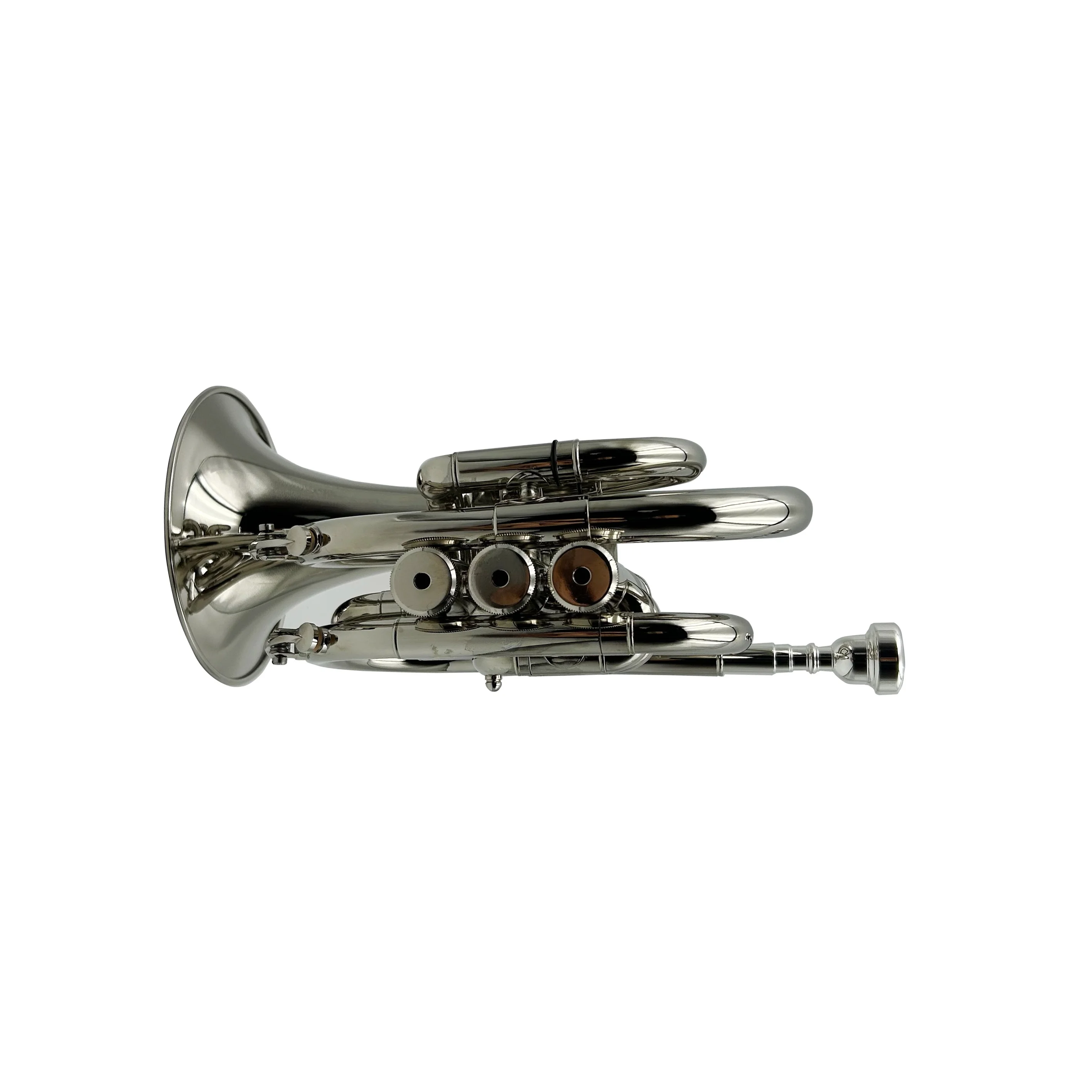 

OEM Mini Pocket Trumpet Bb Tone Brass Body With Bigger Nickel Bell Model JYPT407N Portable Trumpet For Beginner Performance