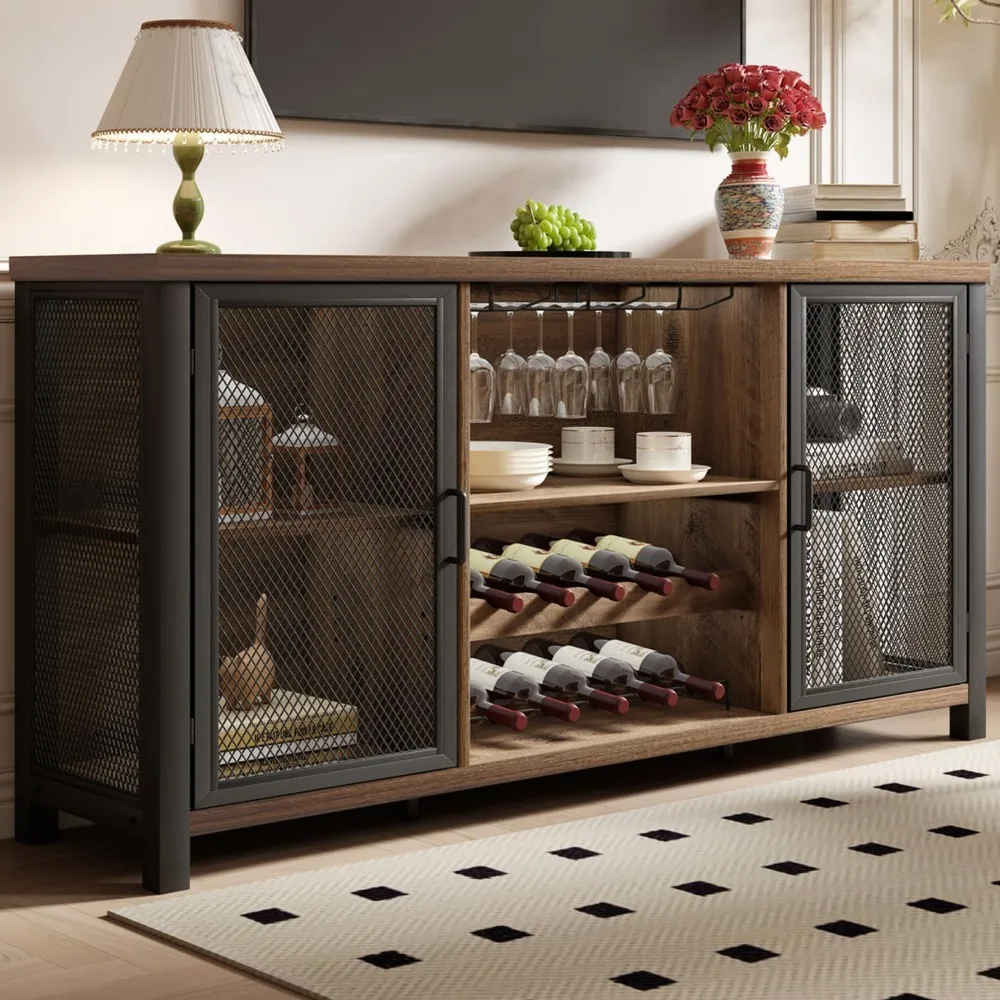 

Wine Bar Cabinet, Industrial Coffee Bar Cabinet, Farmhouse Liquor Bar Cabinets for Liquor and Glasses, Sideboard Buffet Cabinet