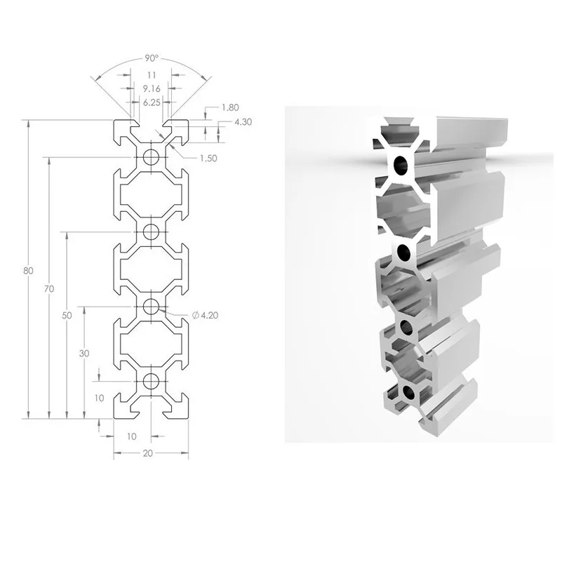 Imagem -02 - Openbuilds 2080 V-slot Perfil de Alumínio 100 Mm550 mm Extrusão de Alumínio Preto Prata 20x80 mm para Peças de Impressora 3d Cnc Peças Lote