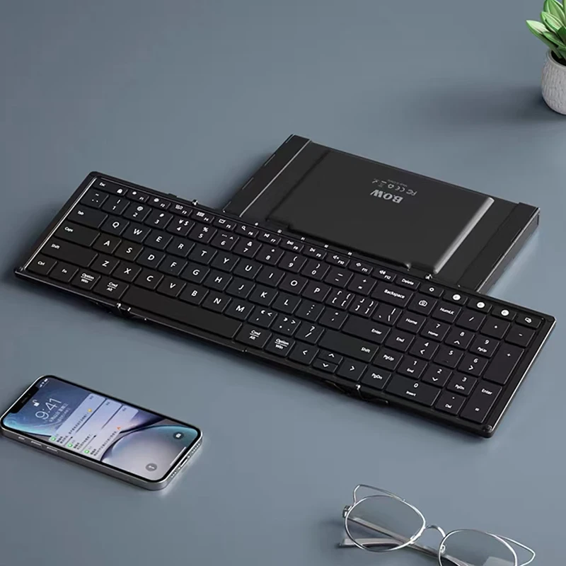 

B.O.W 104 Keys Foldable Keyboard with Aluminum Case Portable Laptop Keyboard for iOS Android Windows PC Cellphone