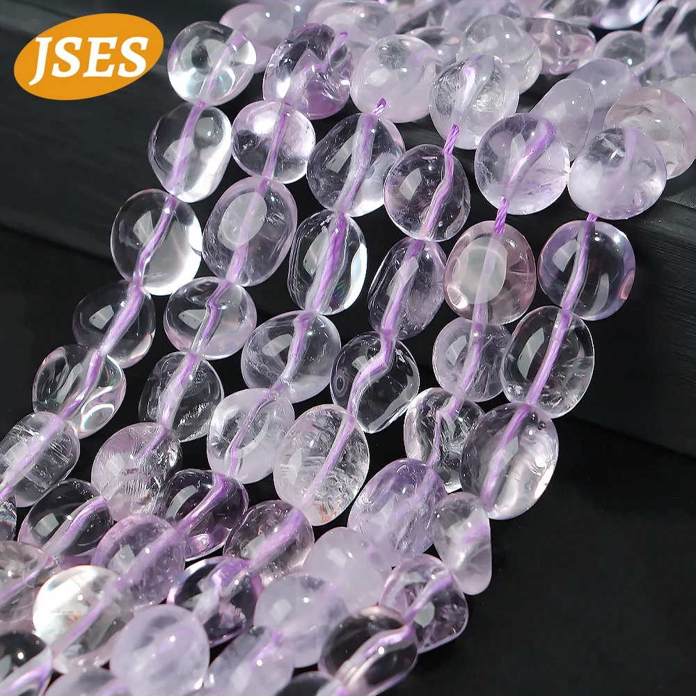 

JSES Natural Stone Beads Clear Lavender Amethyst Pebble Crystal Purple Quartz Spacer Loose Beads For Jewelry Making DIY Bracelet