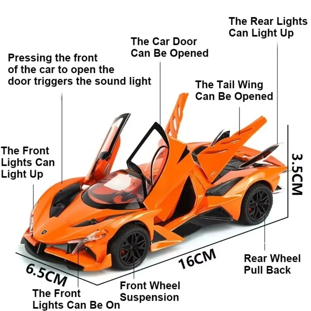 1:32 スケールアポロ IE EVO おもちゃモデルカーダイキャストメタルドアオープンスーパーカーサウンドライトプルバック車両ボーイズコレクションギフト