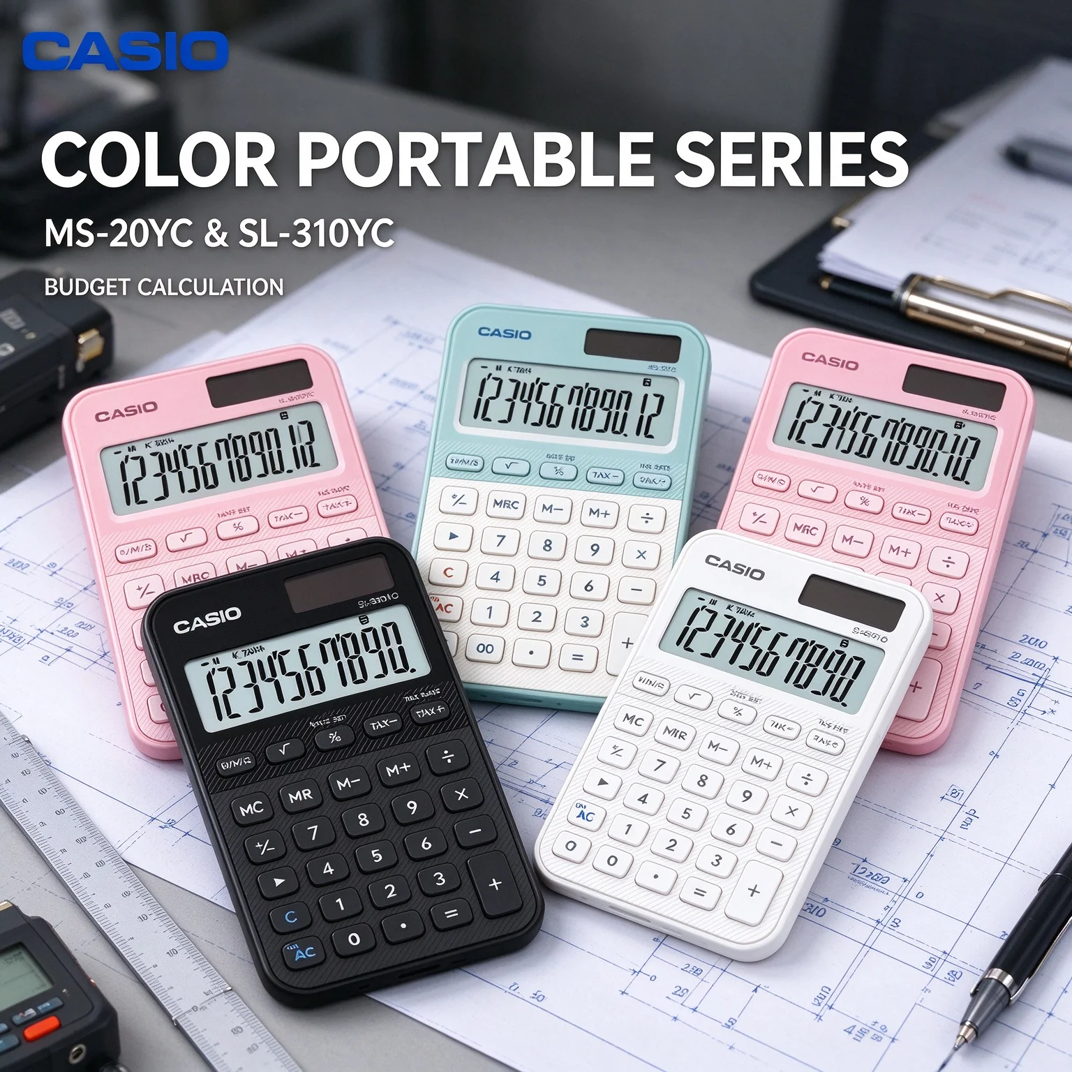 Casio MS-20YC SL-310YC Business Desktop Calculator Solar Powered Dual Power Large LCD for Office & Student Use