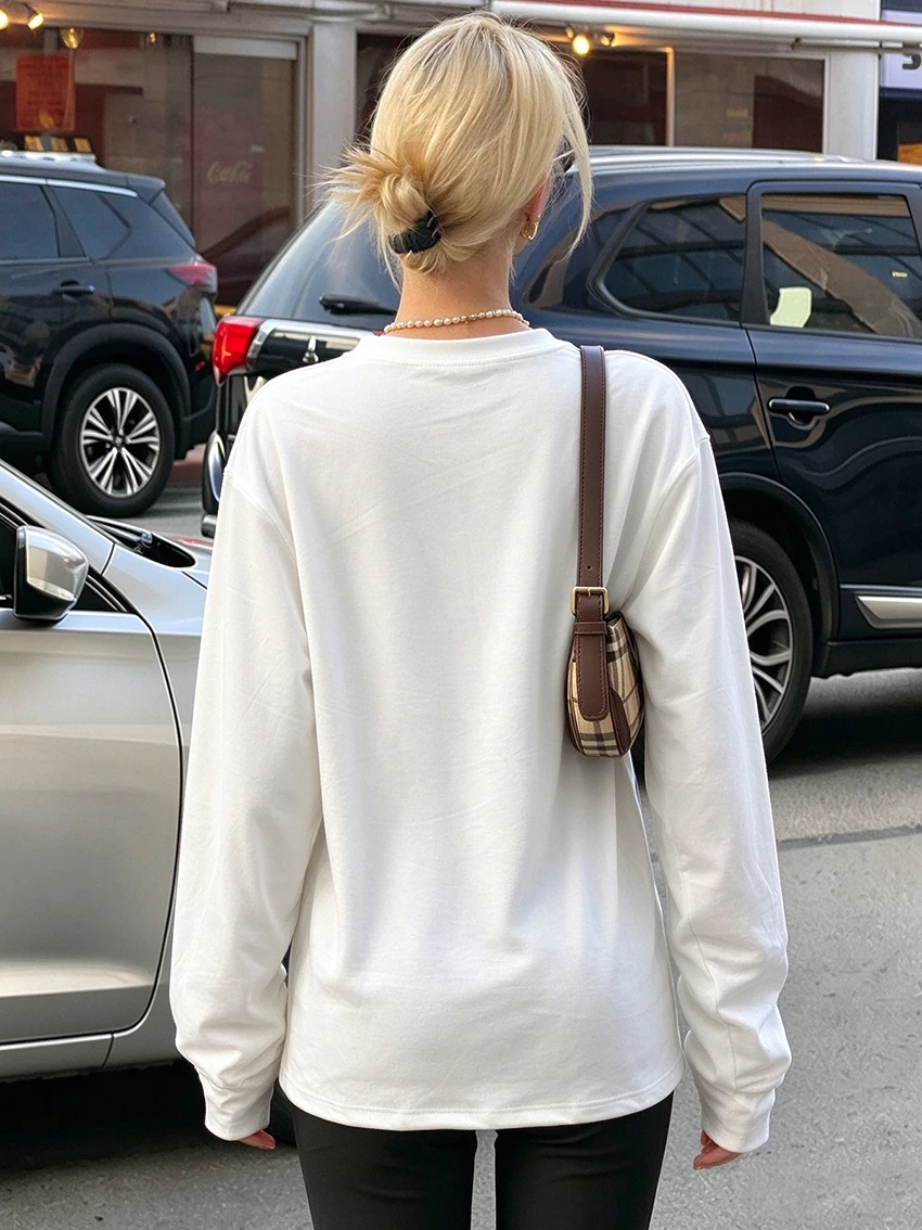 Y2K Aesthetics Harajuku Grunge Women Crew Neck Long Sleeve T-shirt Retro Sword Art Print Casual Oversized Street Fashion Blouses