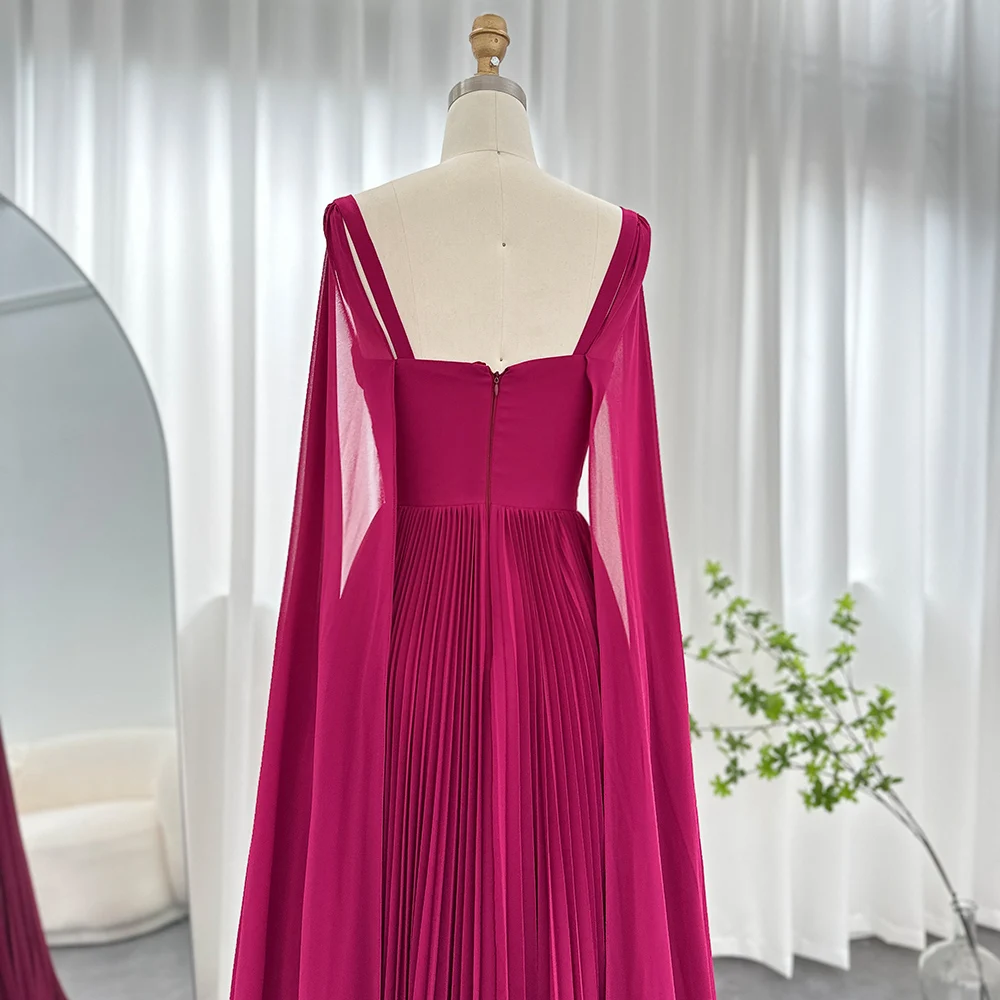 Sharon Said Fuchsia Chiffon Abendkleider mit Cape-Ärmeln Gelb Arabisch Elegante Damen Hochzeits-Formelle Kleider SF090 Maßanfertigung – Detail 13