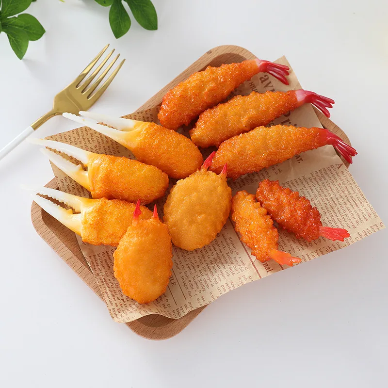 Artificial Fried Shrimp Fake Simulation Japanese Sushi Tempura Food Model Kitchen Shop Decor Photo Props 10pc/lot