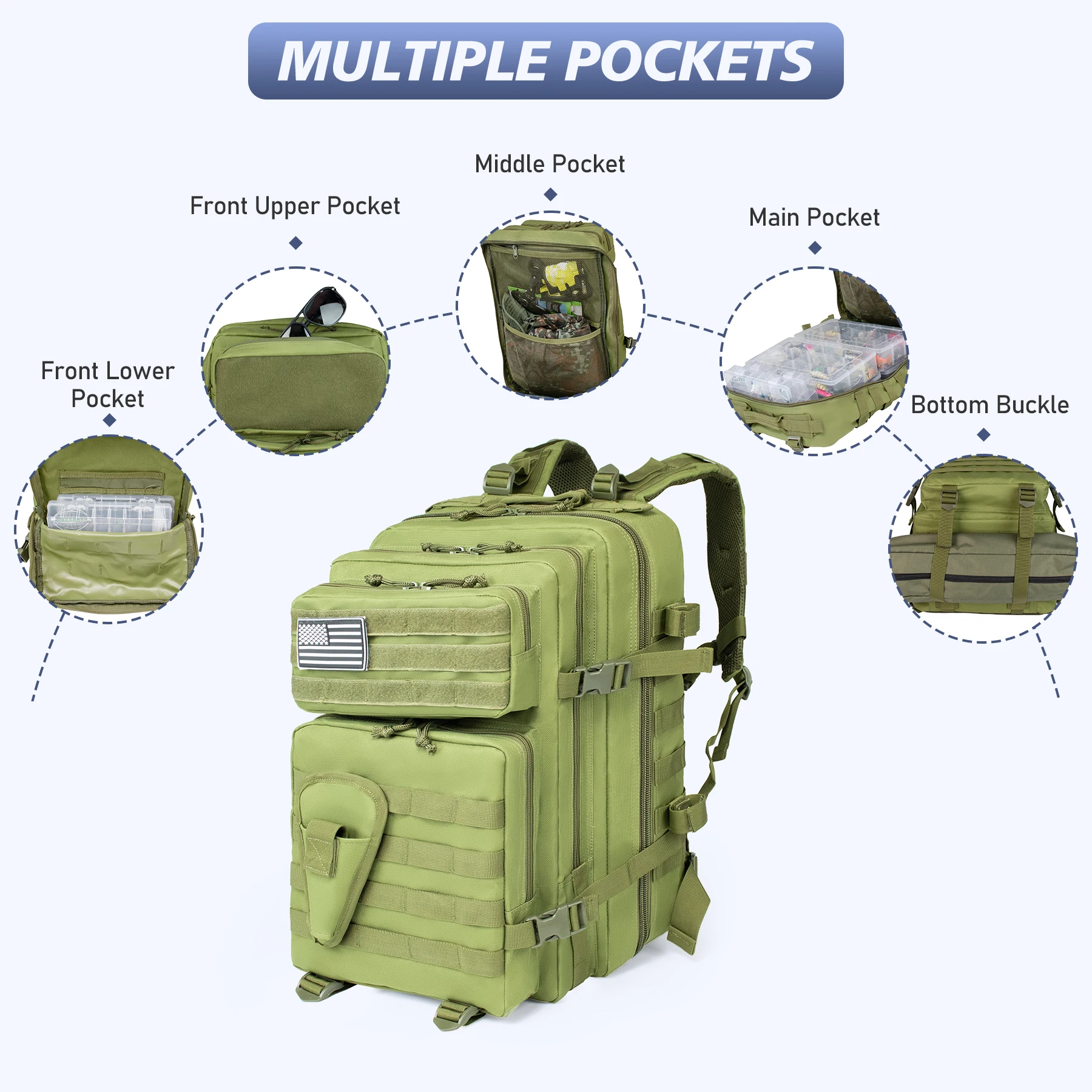 45L Fishing Hunting Bag Tactical Backpack Men's Travel Large Capacity Rucksacks Men Waterproof Outdoor